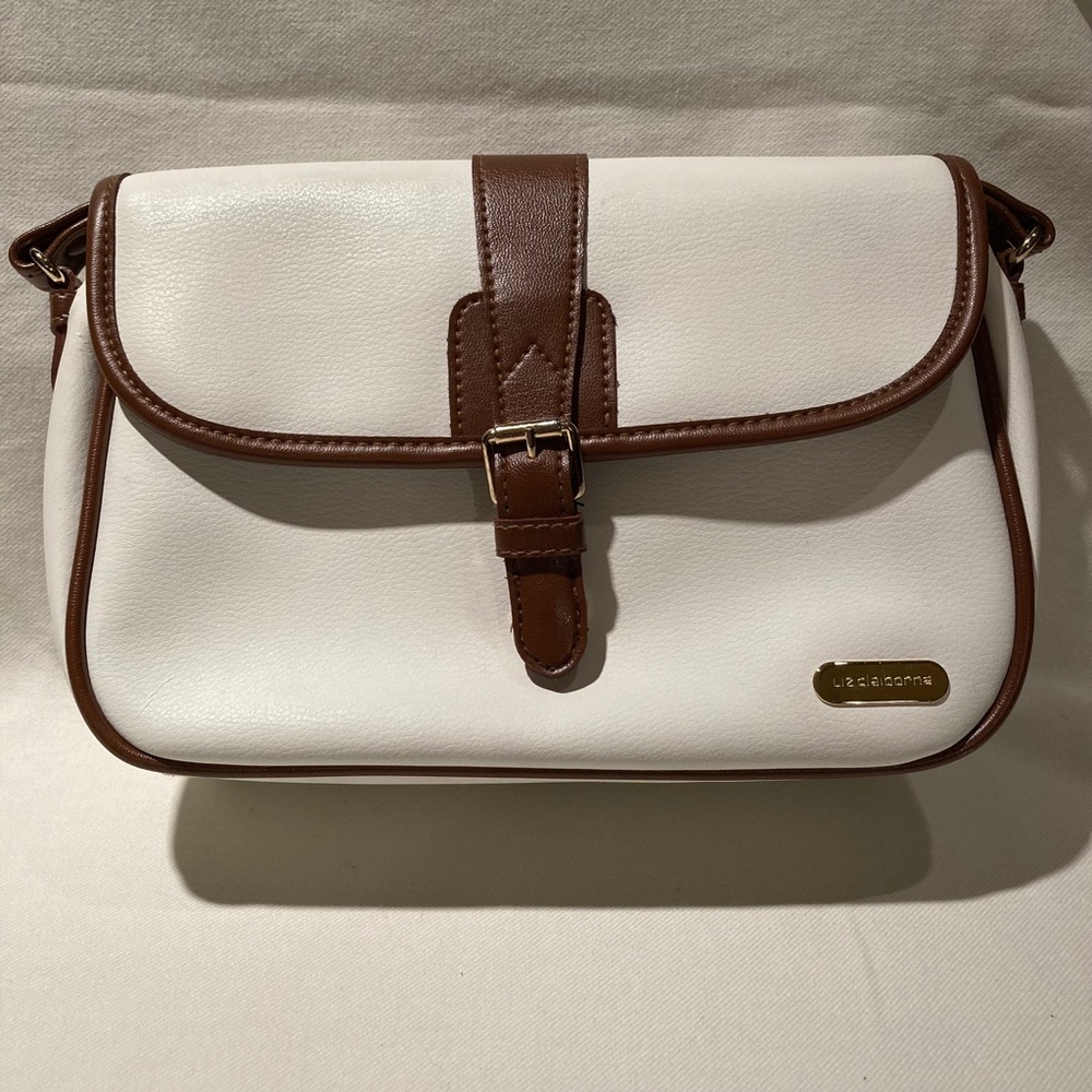 Vintage Liz Claiborne white shoulder bag with brown leather trim - Picture 2 of 10